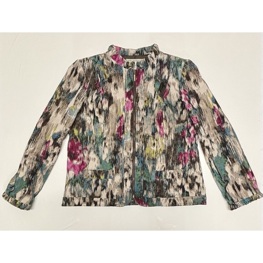 Requirements Jacket Womens L Multicolor Abstract Zip Corduroy Pockets Ruffled